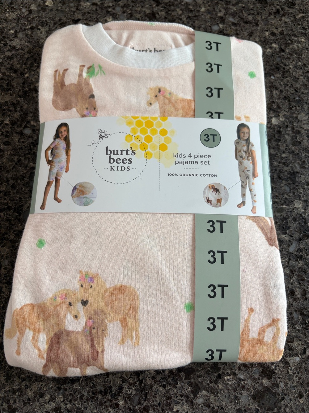 Burt's Bees Kids Light Pink Horse and White Ice Cream Print Pajama Sets - 3T NWT